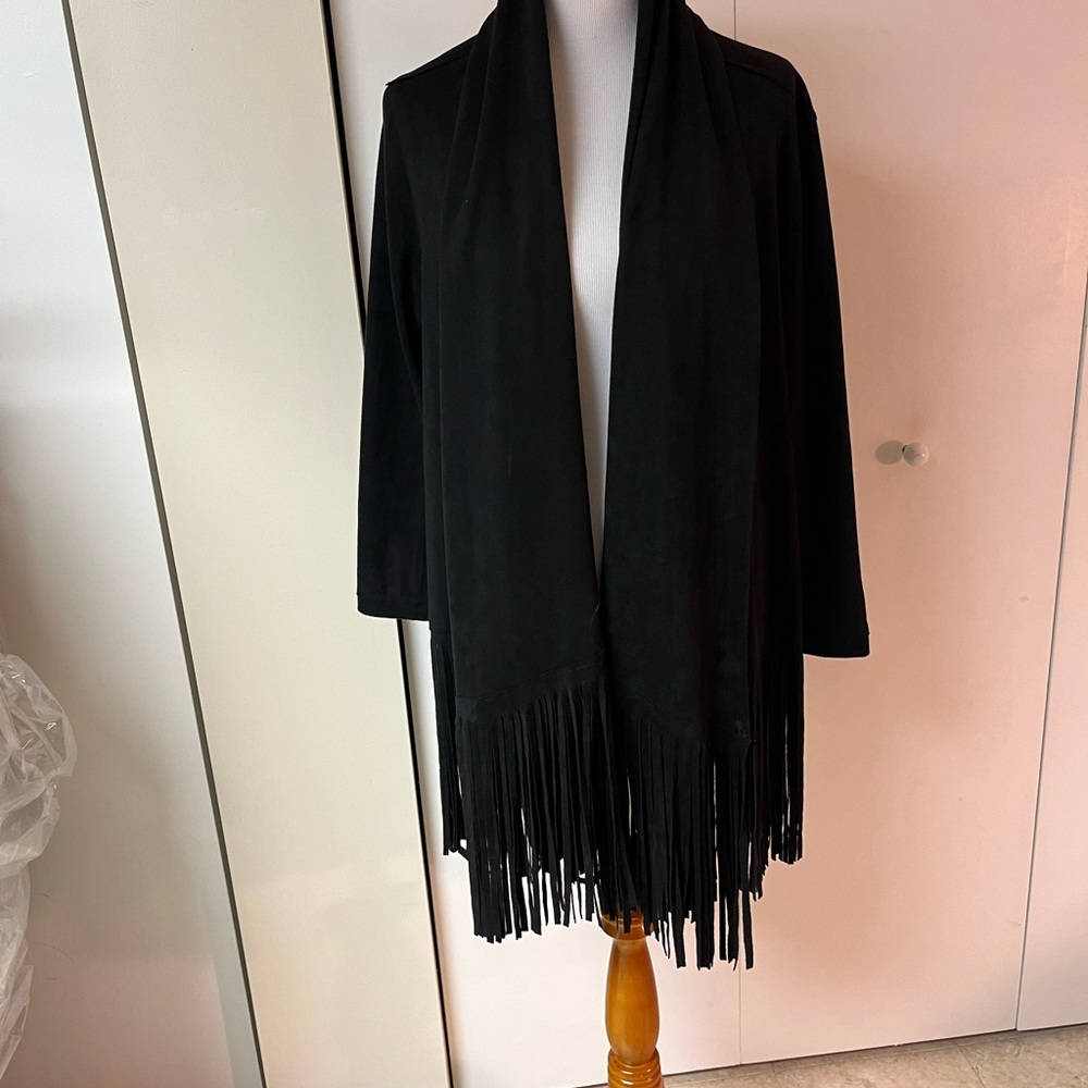 black faux suede jacket fringed oversized to match black faux suede dress